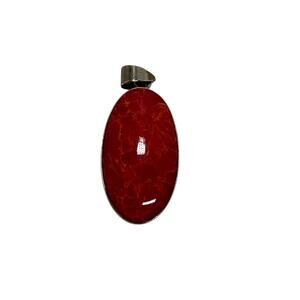 STERLING SILVER Red Jasper Oval Cabochon Pendant Polished Natural Stone Vintage